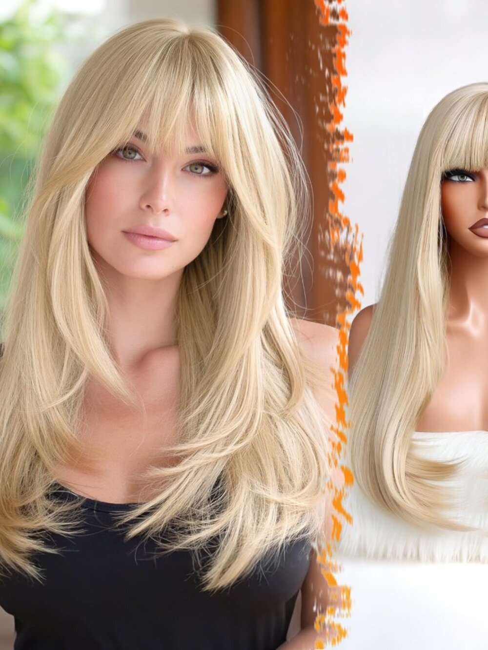 New BARSDAR Long Blonde Wig with Bangs - Long Straight Blonde Wig with Bangs